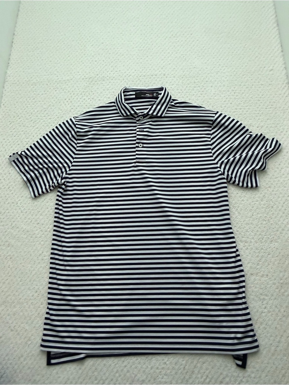 Ralph Lauren RLX Mens Black & White Striped Golf Polo Shirt Short Sleeve Medium